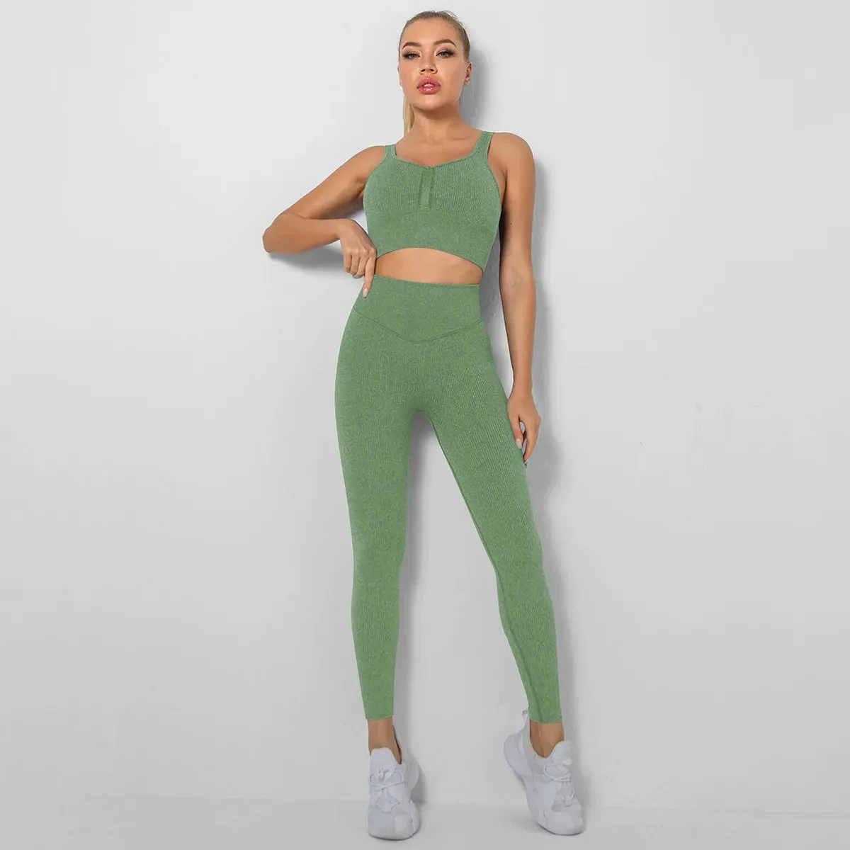 Seamless 2 Piece Yoga Set for Women - Sports Bra and High Waist Leggings