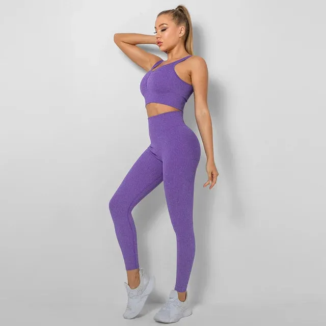 Seamless 2 Piece Yoga Set for Women - Sports Bra and High Waist Leggings