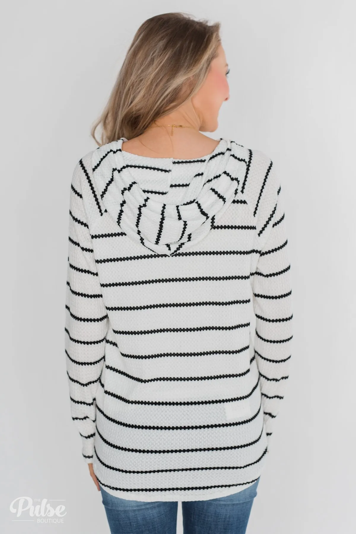 Seeing Stripes Waffle Thermal Hoodie - Black & White