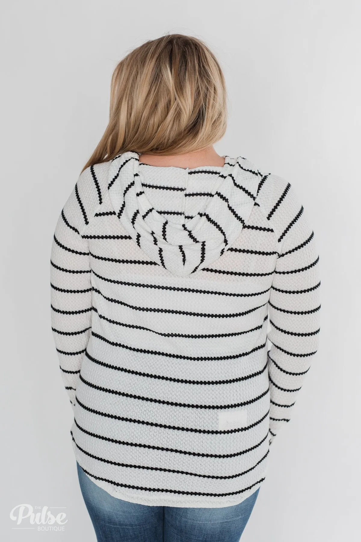 Seeing Stripes Waffle Thermal Hoodie - Black & White