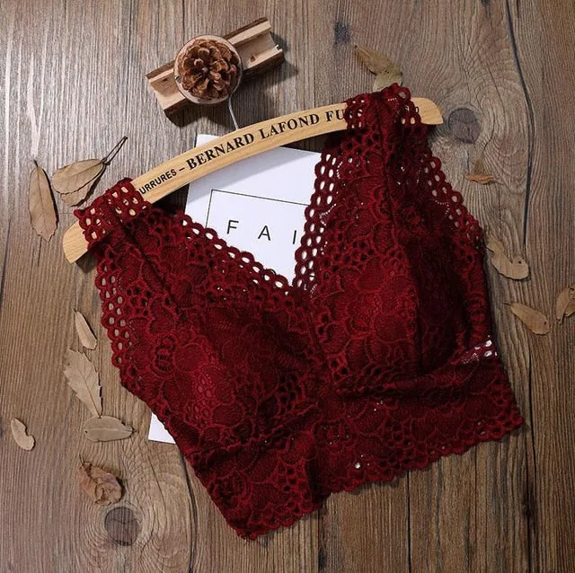 Sexy Lace Crop Top Women Fashion Floral Lace Padded Camis Bra Tank Top V Neck Underwear MM Bralett Ladies Camisole
