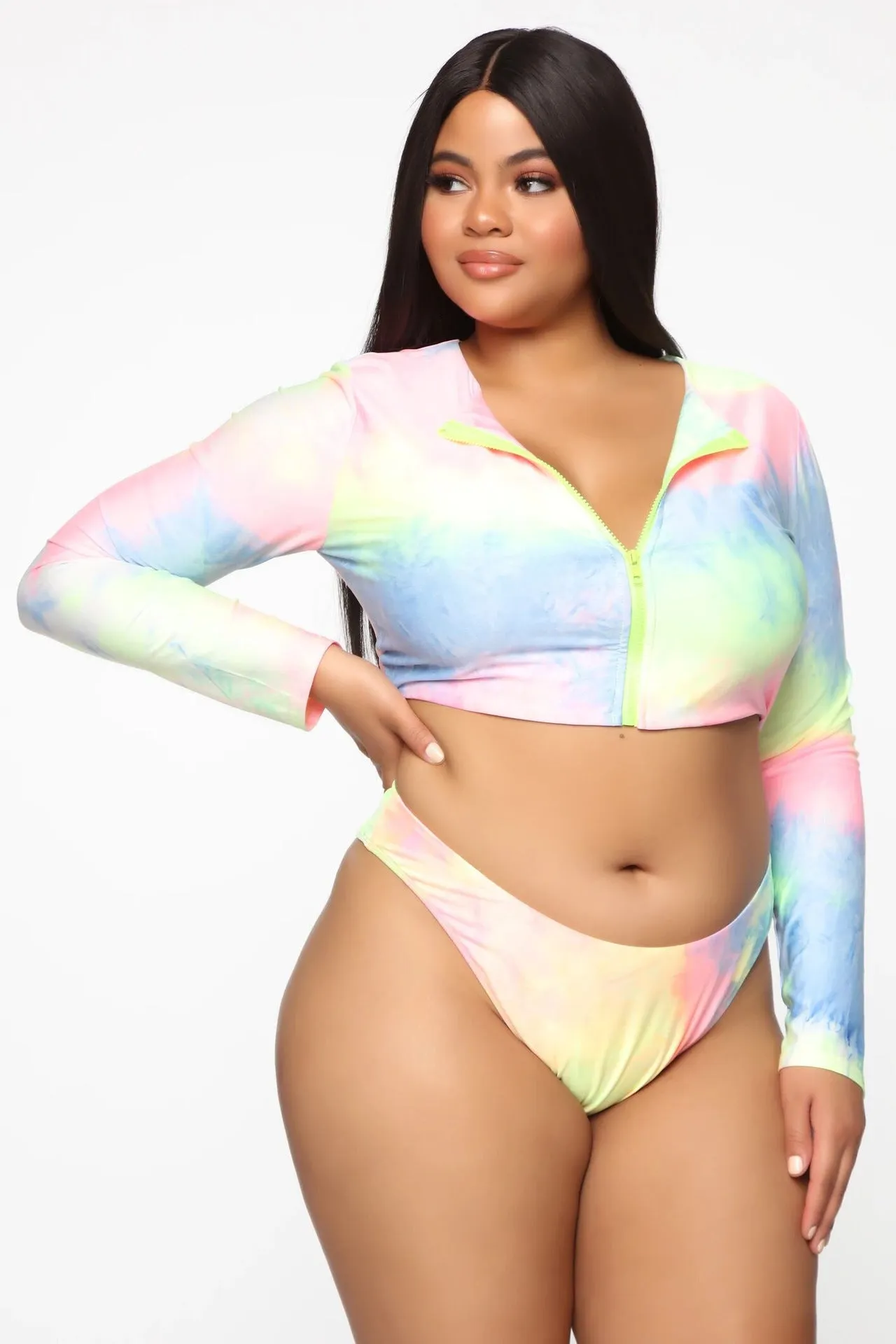 Sexy Plus Size Bikini Long Sleeve Zipper Swimsuit