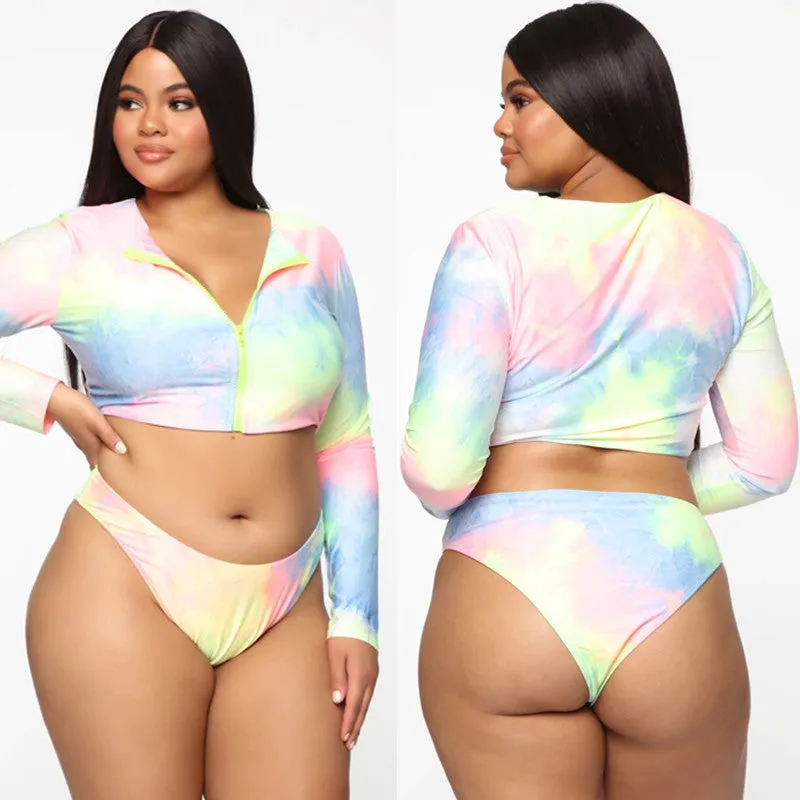 Sexy Plus Size Bikini Long Sleeve Zipper Swimsuit