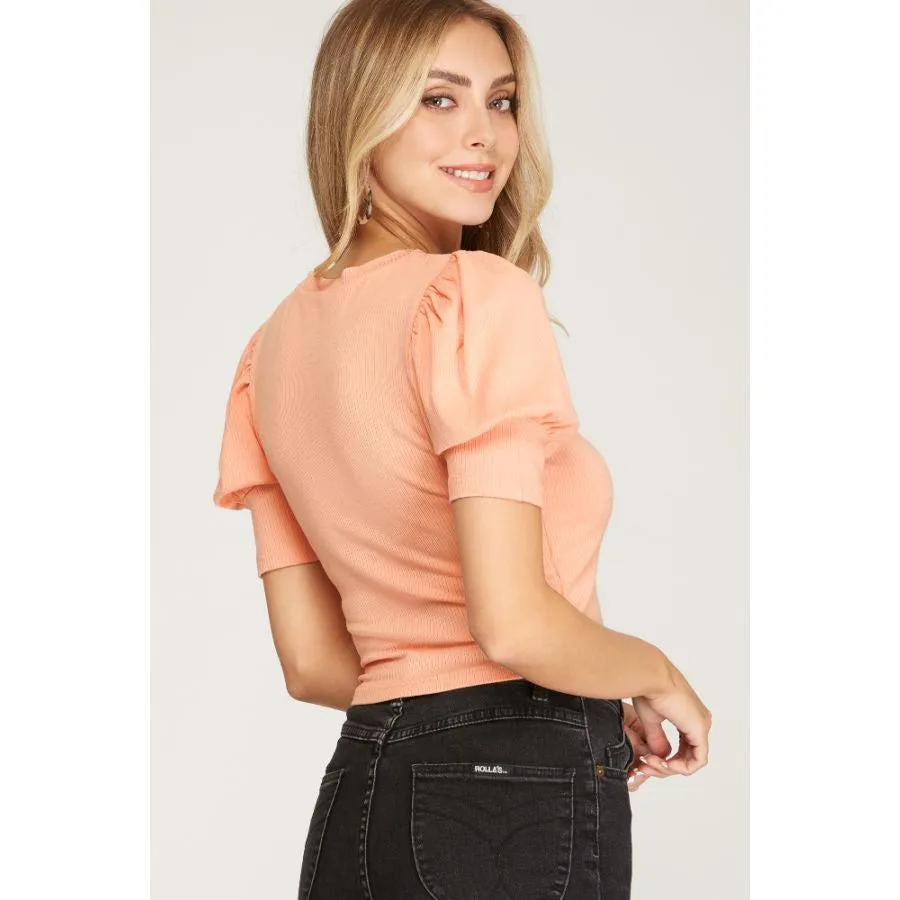 She & Sky Puff Sleeve Knit Hip Length Tee