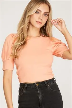 She & Sky Puff Sleeve Knit Hip Length Tee