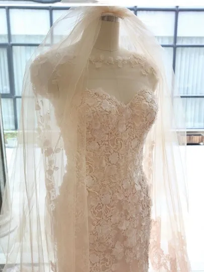 Sheer Flowers Long Sleeve Mermaid Wedding Dress