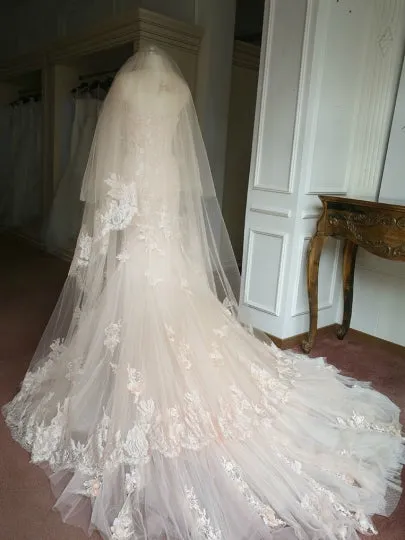 Sheer Flowers Long Sleeve Mermaid Wedding Dress