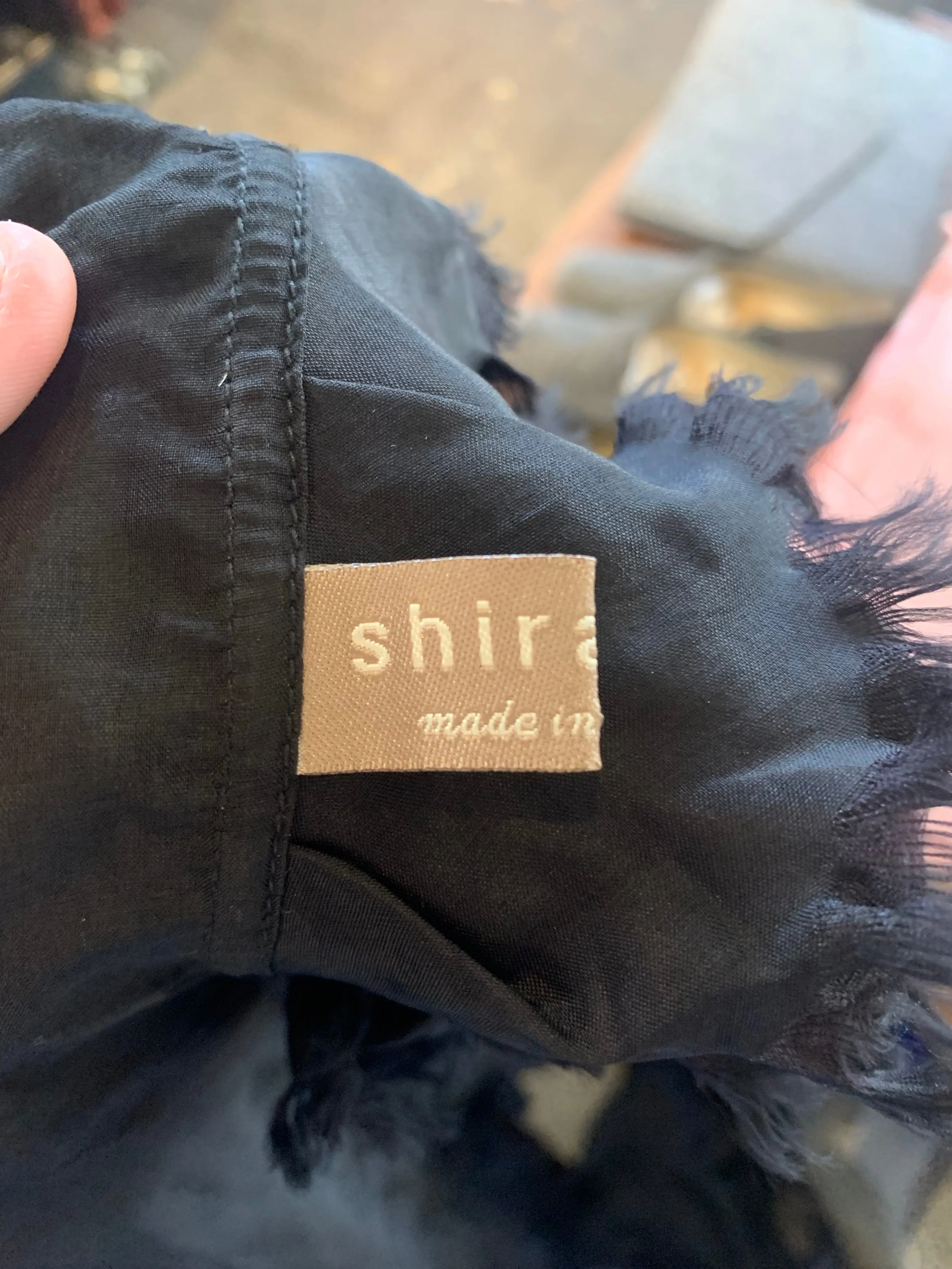 Shirleah Black Silk Shawl with Ruffled Edge