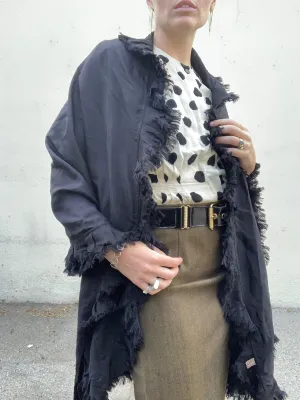Shirleah Black Silk Shawl with Ruffled Edge