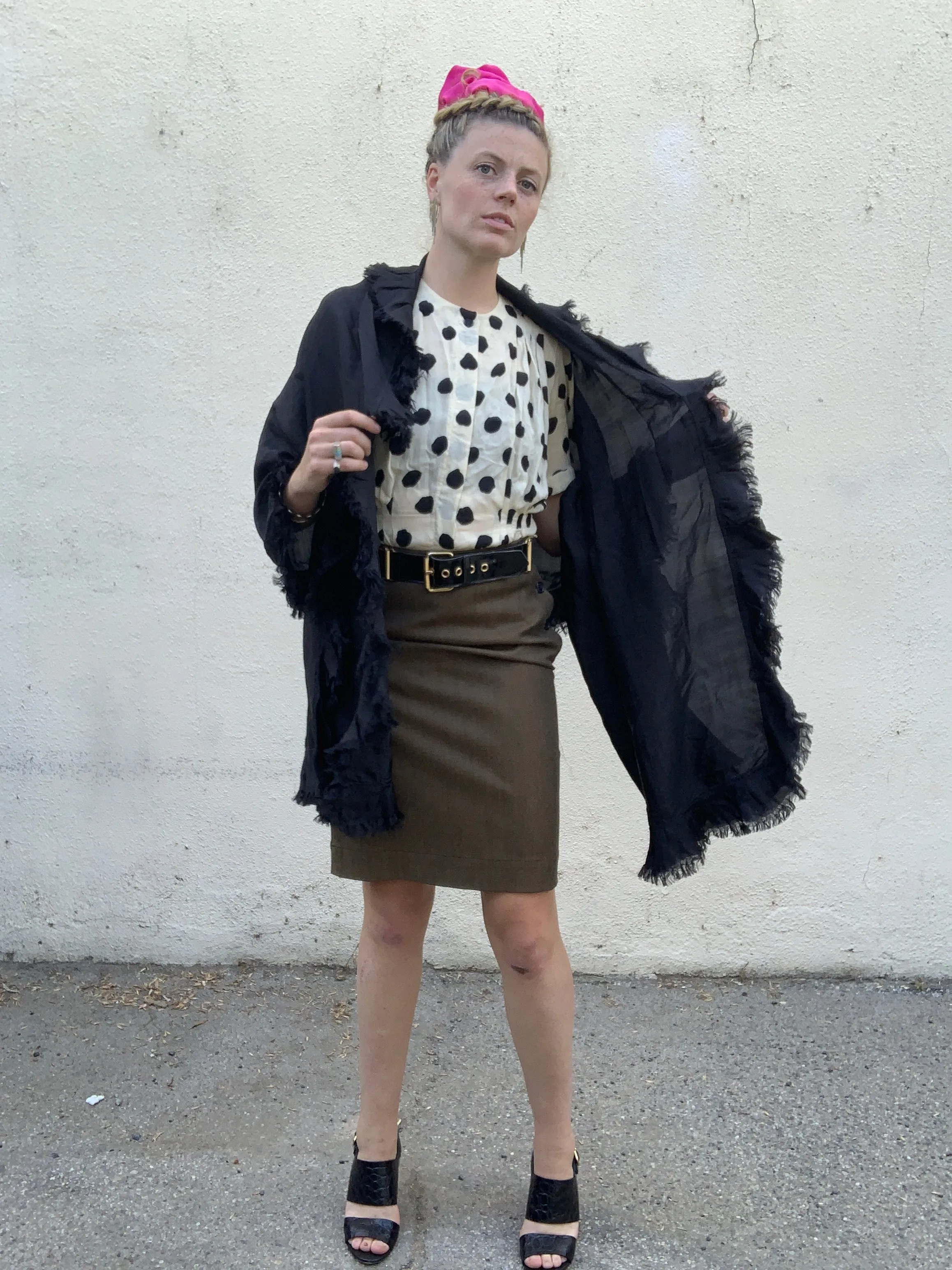 Shirleah Black Silk Shawl with Ruffled Edge