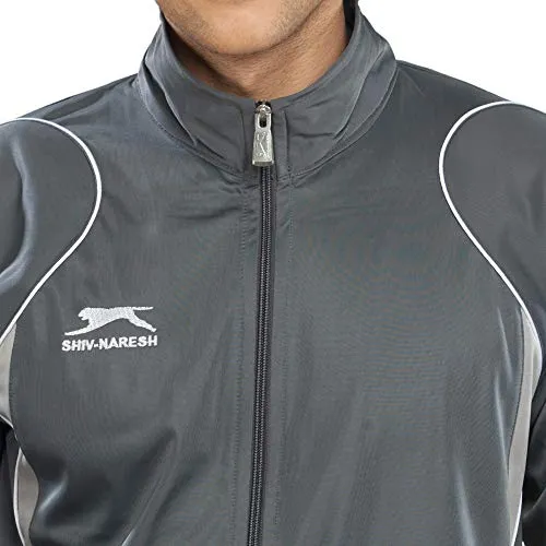 SHIV NARESH Polyester Tracksuit (X-Large, Dark Grey/Light Grey/White)