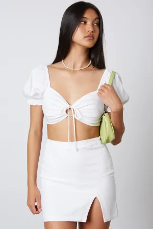 Short Sleeve Balloon Linen Key Hole Smock Back