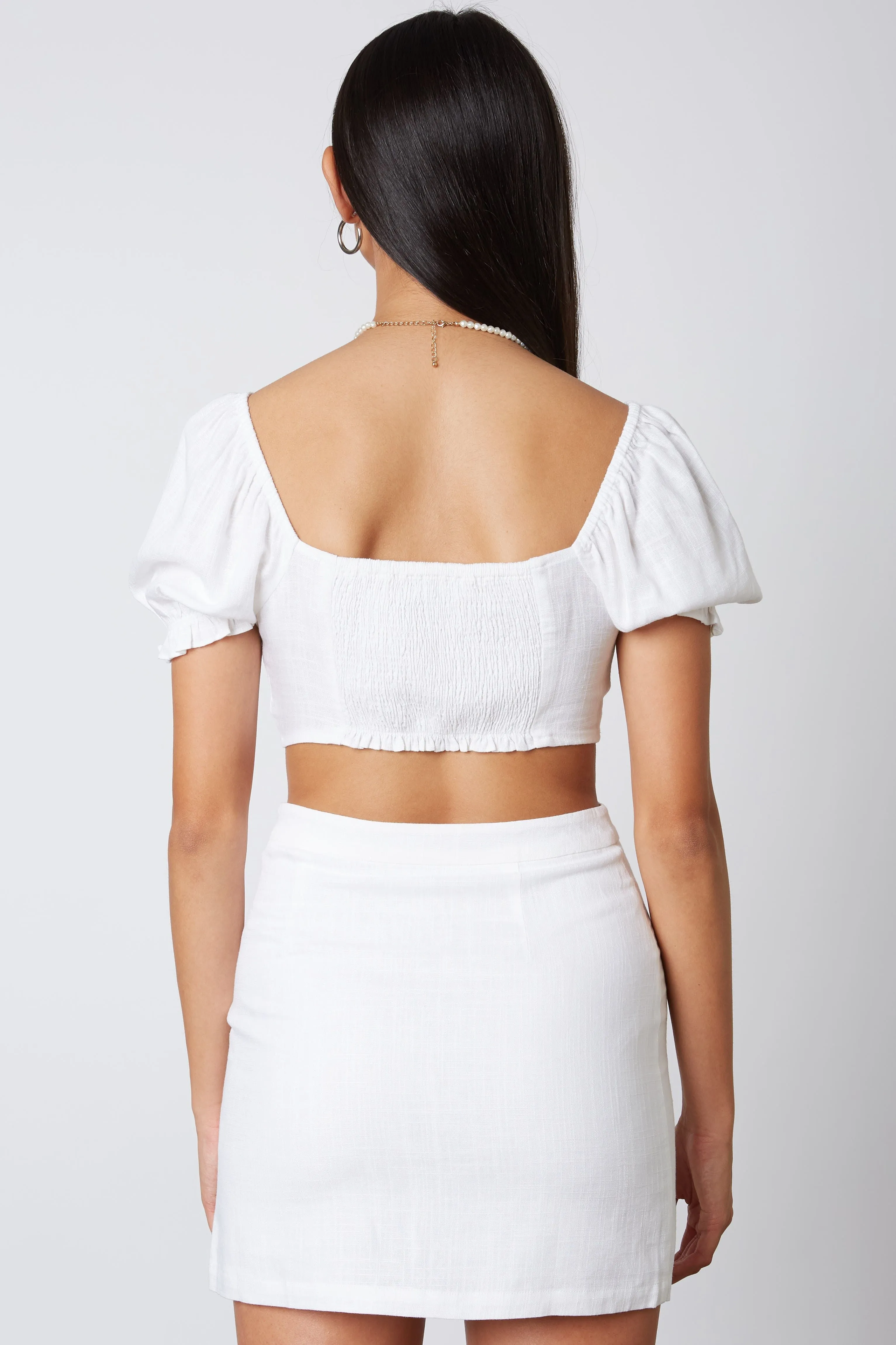 Short Sleeve Balloon Linen Key Hole Smock Back