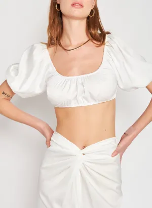 Short Sleeve Peasant Lace Up Back Crop Top