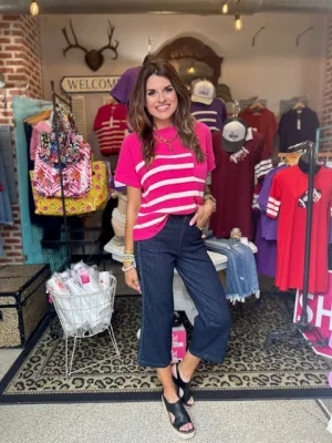 Short Sleeve Pocket Sweater-Pink