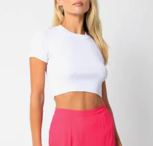 Short Sleeve Rib Knit Crew Neck