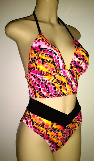 Short Triangle Tankini Swimwear and High Waist Crisscross Swimsuit Bottoms