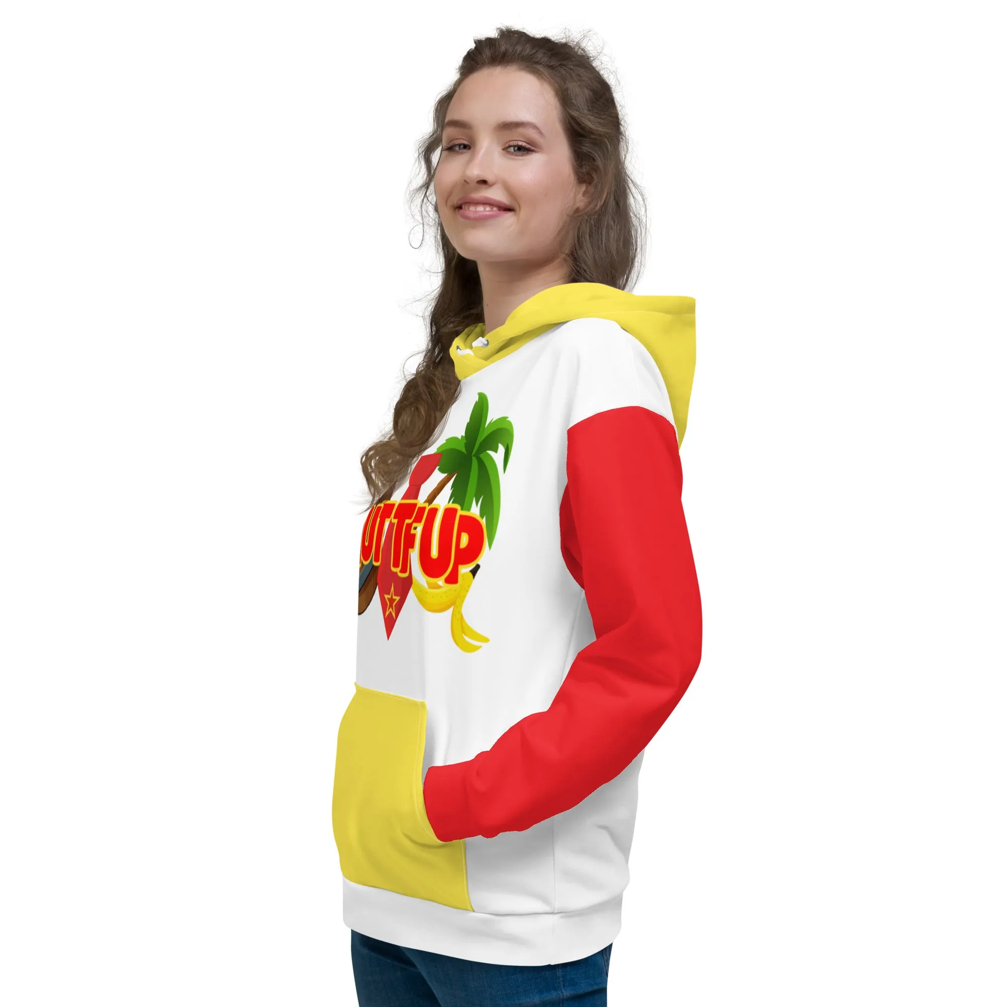 Shut TF Up Unisex Hoodie - White/Red/Yellow