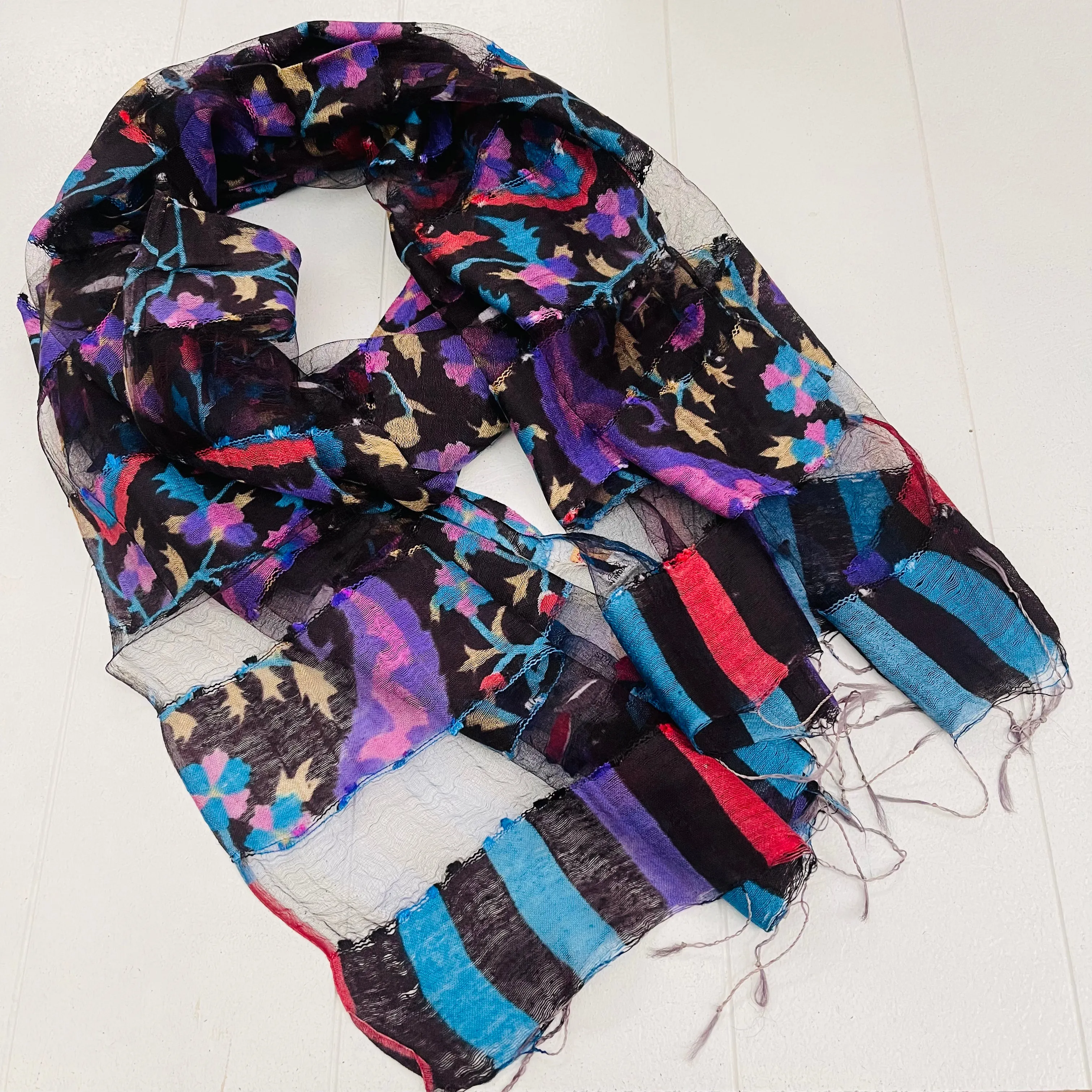 SILK FRINGED SCARF 60x180CM