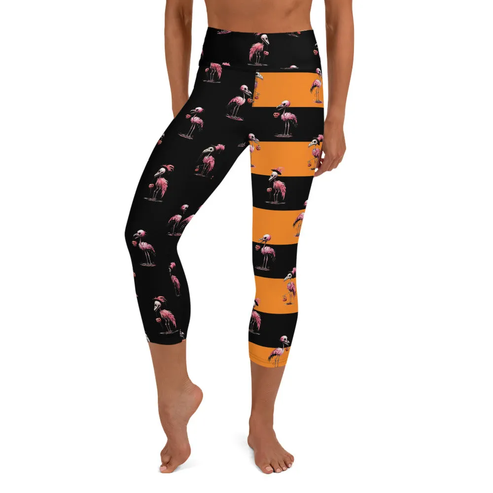 Skeleton Flamingos High-waist Yoga Capri Leggings