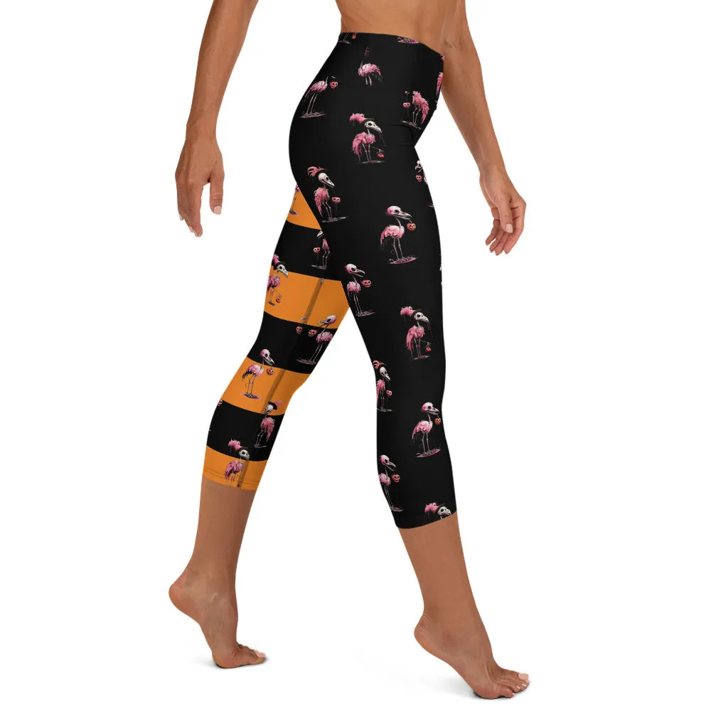 Skeleton Flamingos High-waist Yoga Capri Leggings