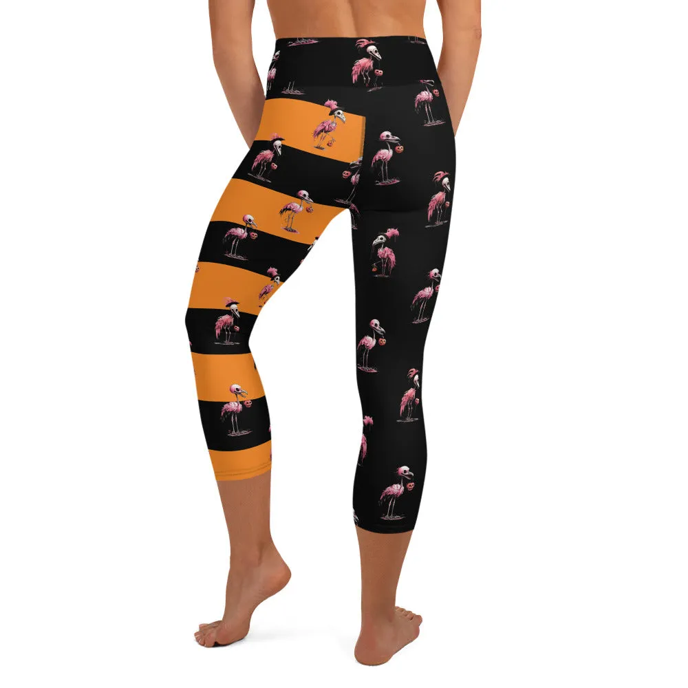 Skeleton Flamingos High-waist Yoga Capri Leggings