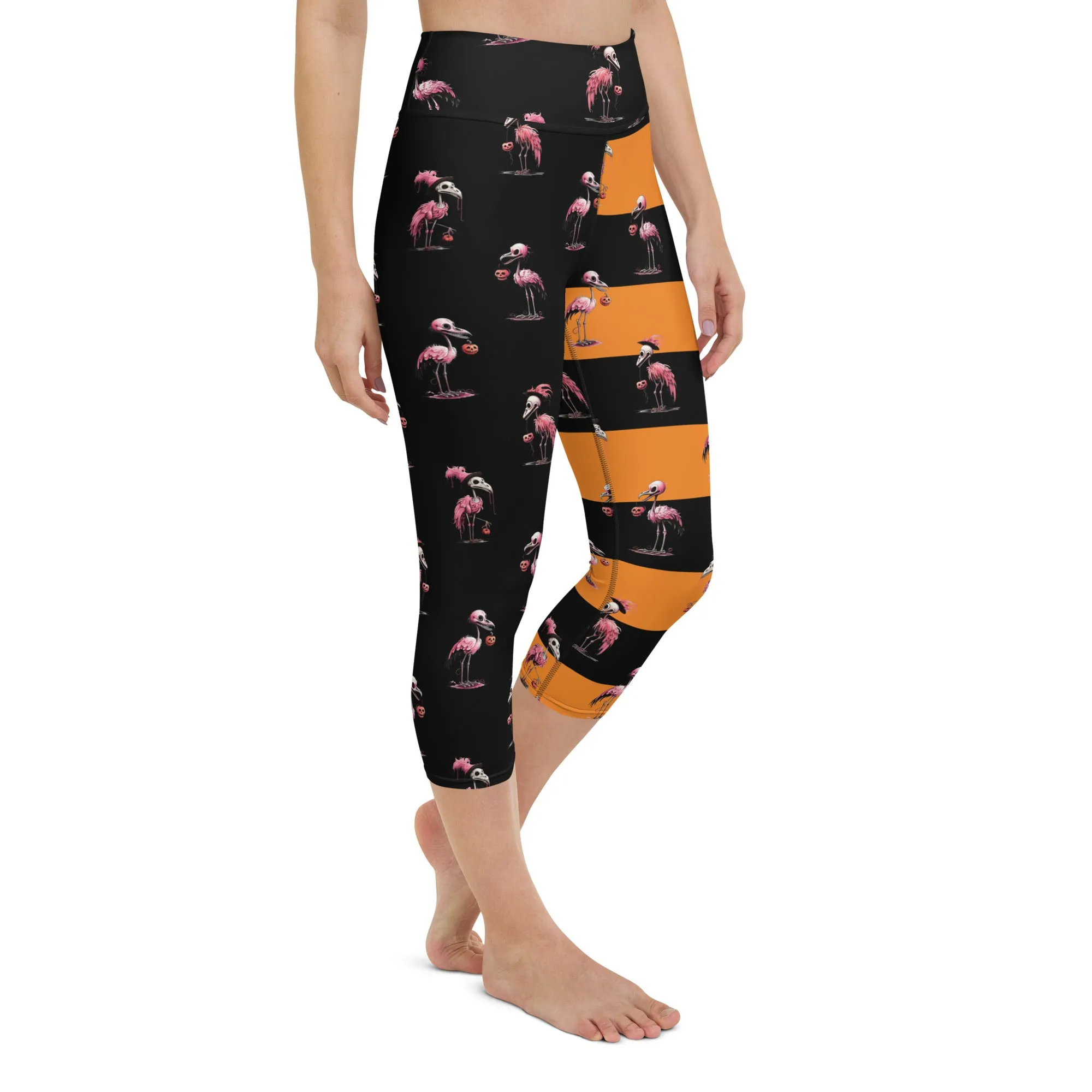 Skeleton Flamingos High-waist Yoga Capri Leggings