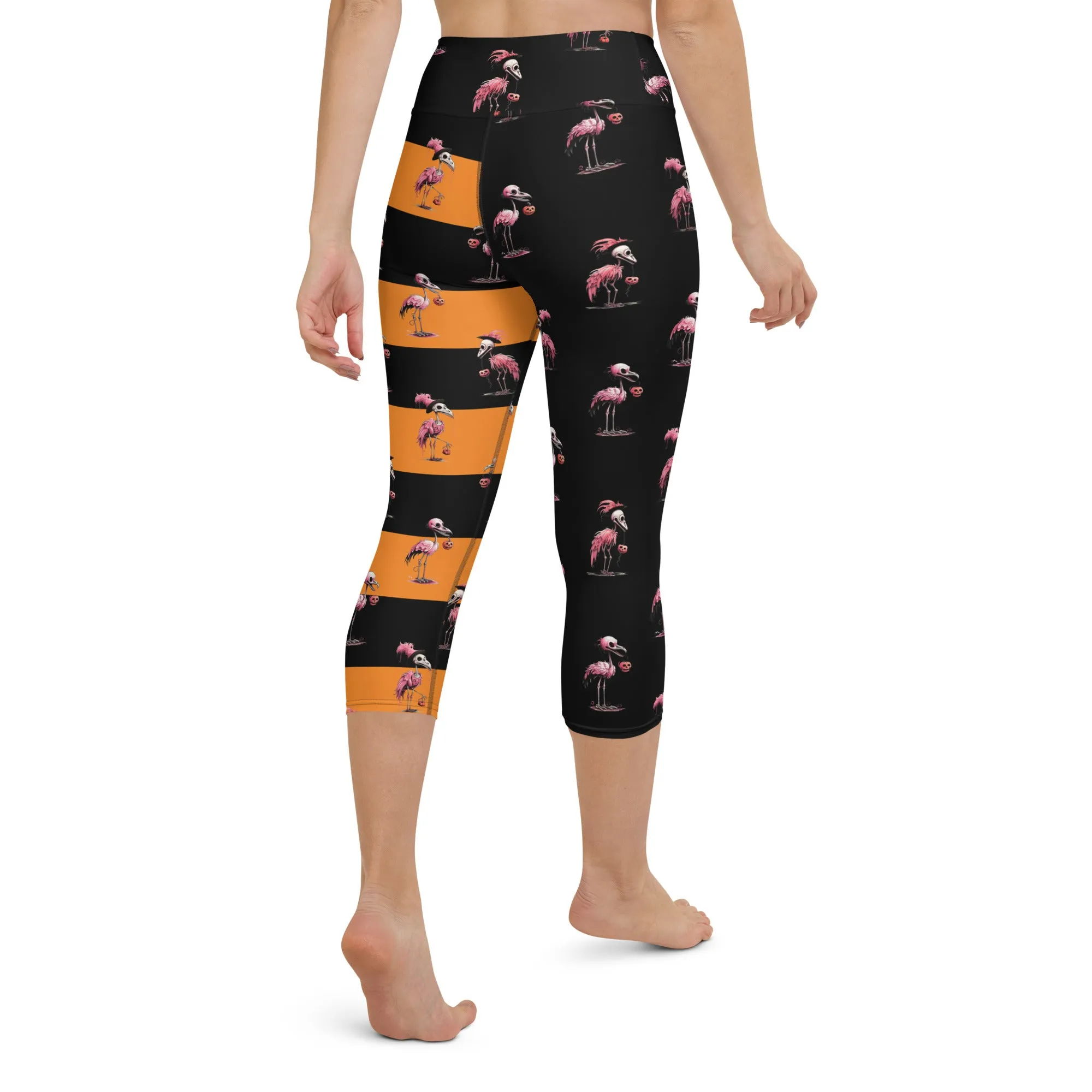 Skeleton Flamingos High-waist Yoga Capri Leggings