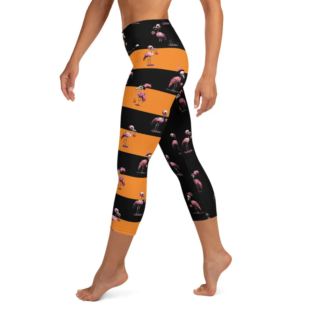 Skeleton Flamingos High-waist Yoga Capri Leggings