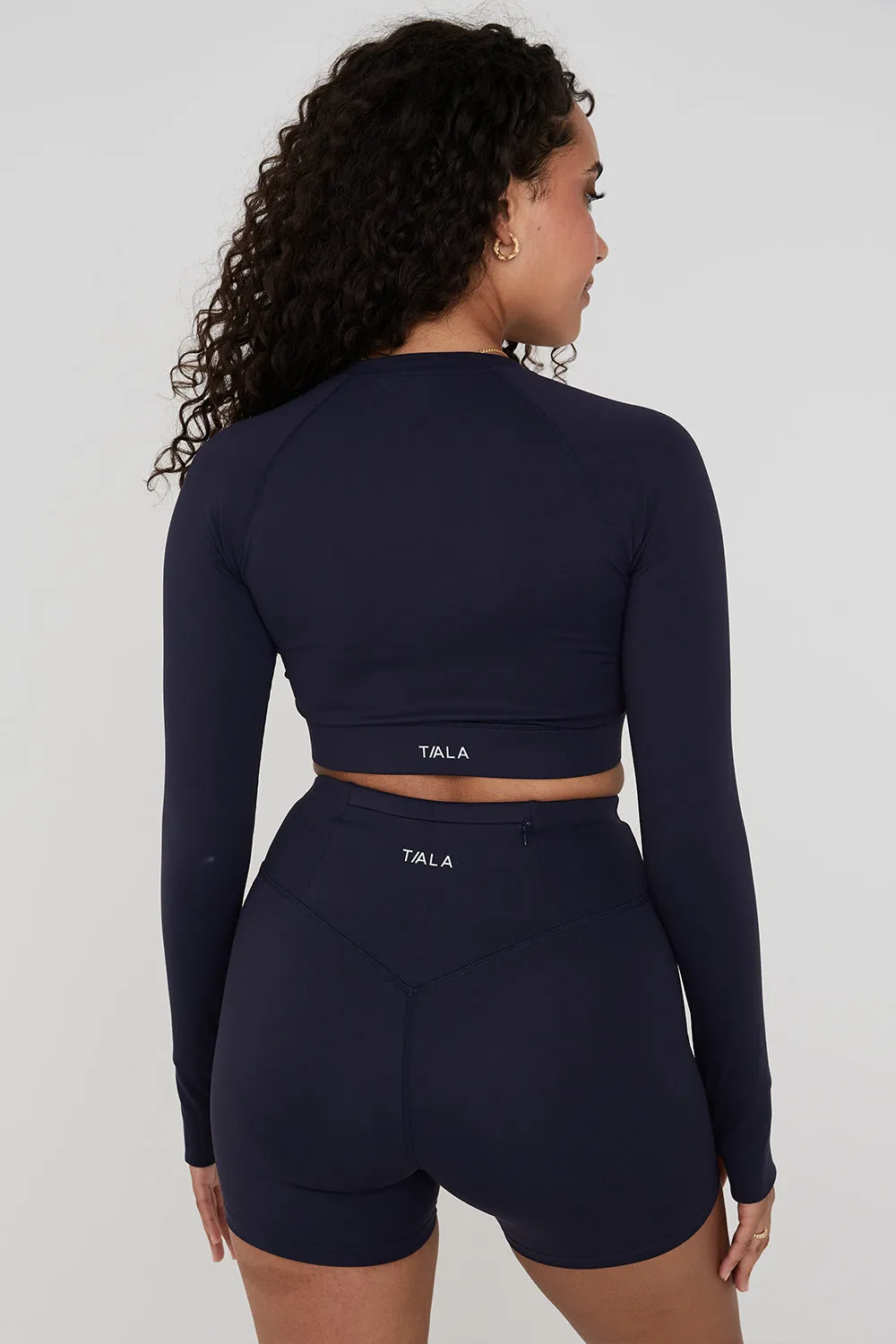 SKINLUXE LONG SLEEVE CROP KEYHOLE TOP - NAVY
