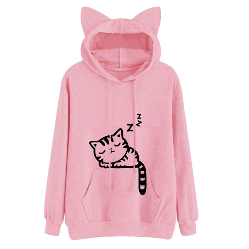 Sleeping Cat Printed Hoodie
