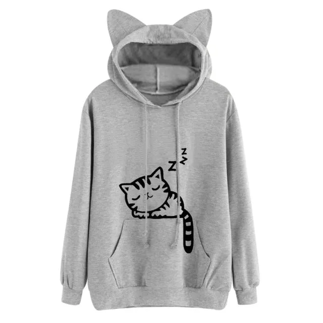 Sleeping Cat Printed Hoodie