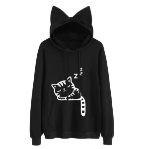 Sleeping Cat Printed Hoodie
