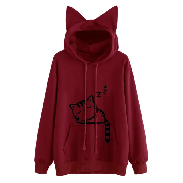 Sleeping Cat Printed Hoodie