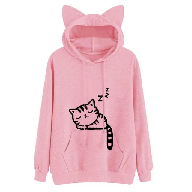 Sleeping Cat Printed Hoodie
