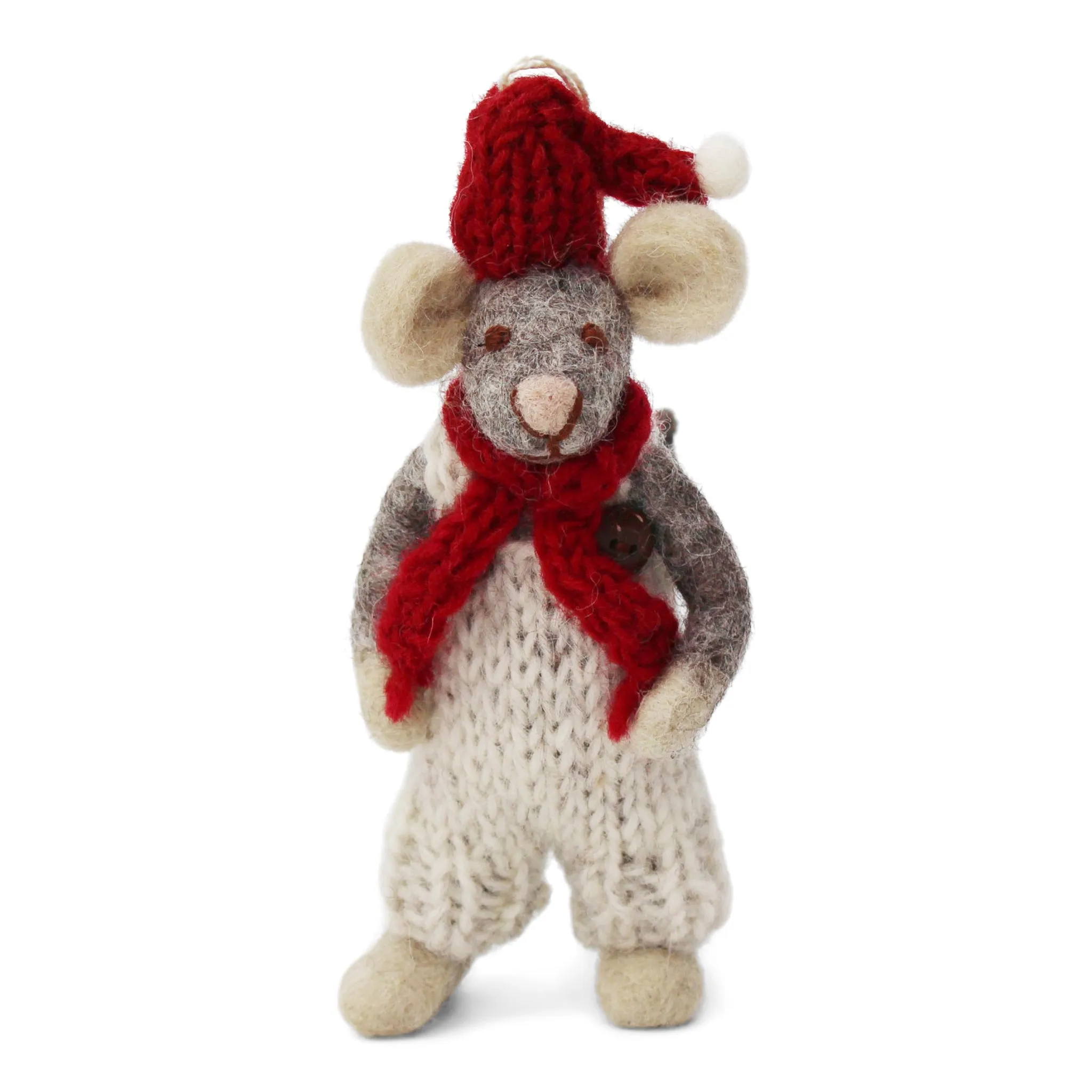 Small Grey Boy Mouse With Hat, Scarf & Grey Pants