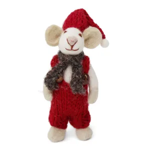Small White Boy Mouse With Hat, Scarf & Red Pants
