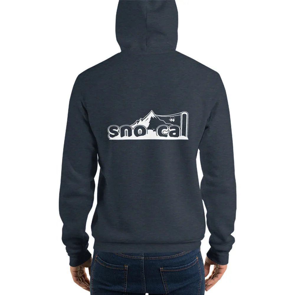 Sno Cal™ Unisex hoodie with black logo lettering