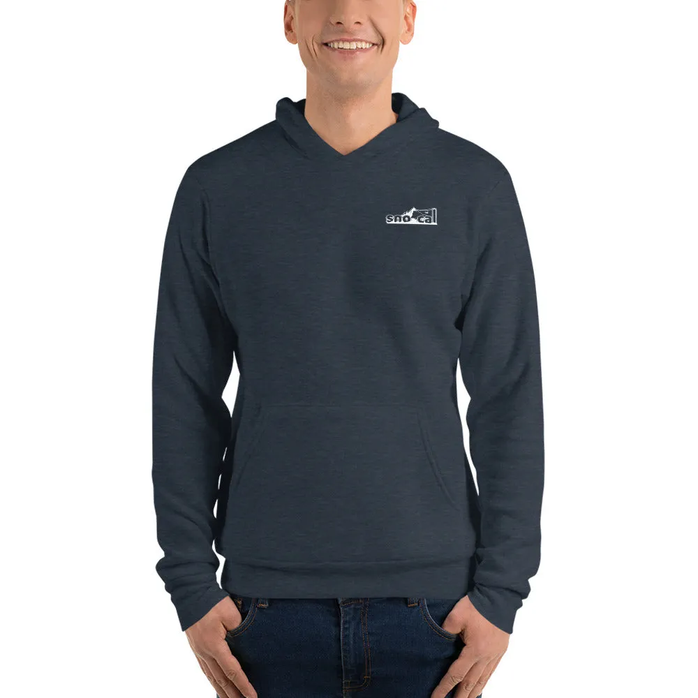 Sno Cal™ Unisex hoodie with black logo lettering