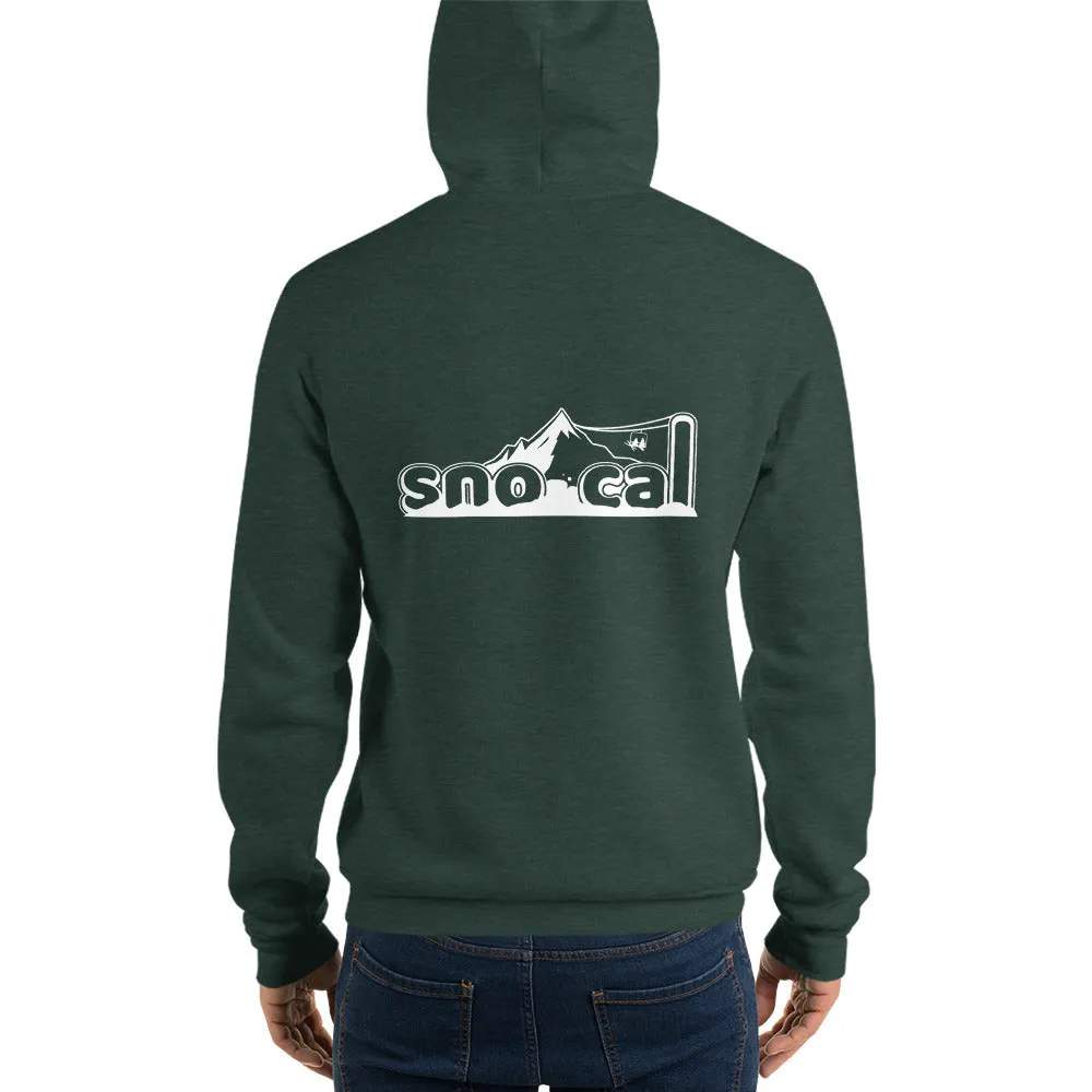 Sno Cal™ Unisex hoodie with black logo lettering