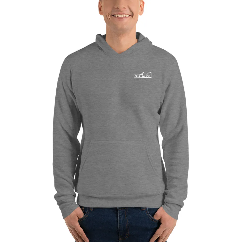 Sno Cal™ Unisex hoodie with black logo lettering