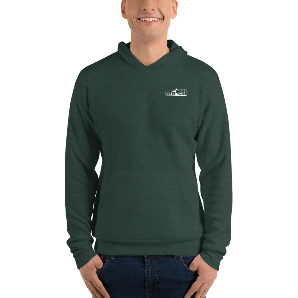 Sno Cal™ Unisex hoodie with black logo lettering