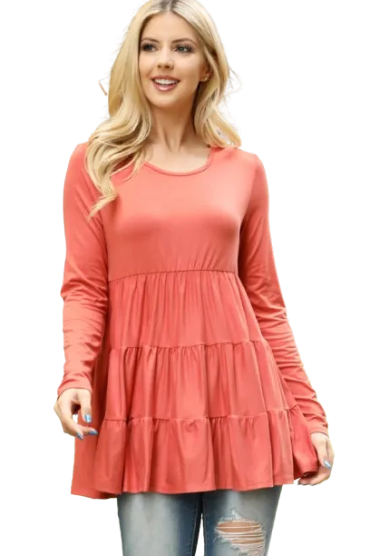 Solid Long Sleeve Tiered Top Rust - Pack of 4