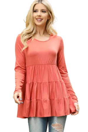 Solid Long Sleeve Tiered Top Rust - Pack of 4