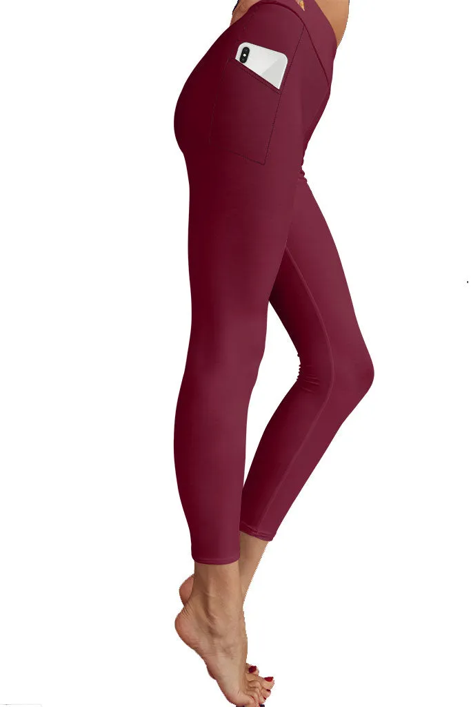 SOLID WINE WITH SIDE POCKET LEGGINGS - YOGA - EXCLUSIVE! BATCH 1 (WHOLESALE)