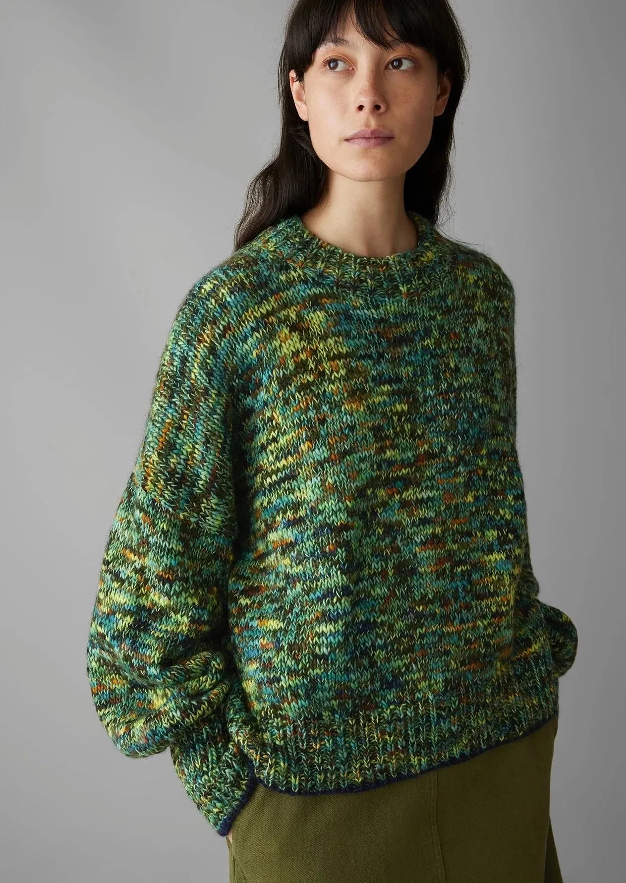 Space Dyed Hand Framed Sweater, Green