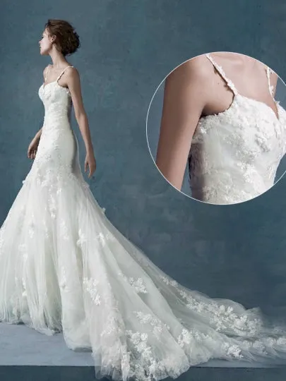 Spaghetti Straps Tulle Lace Wedding Dress