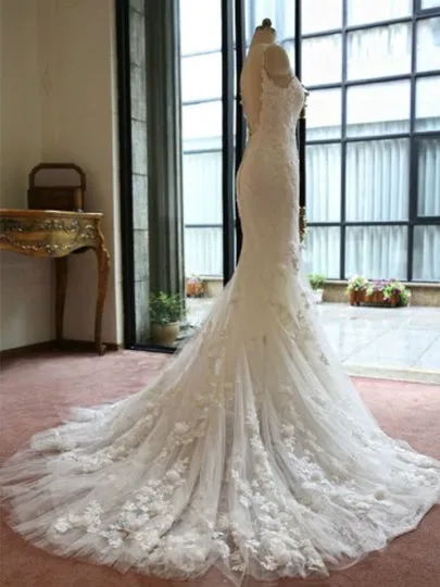 Spaghetti Straps Tulle Lace Wedding Dress