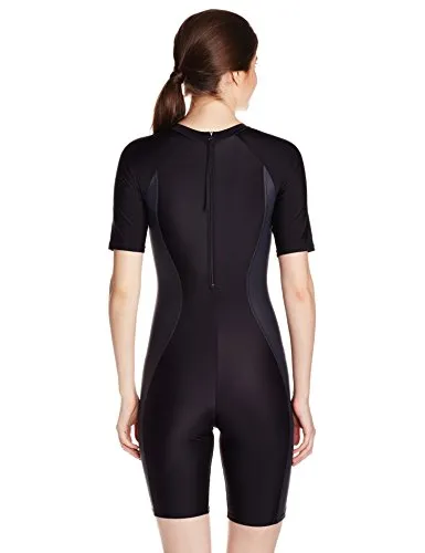 Speedo Women's Swimwear Essential Spliced Kneesuit (810391A729_Black, Oxide Grey and Black_40)