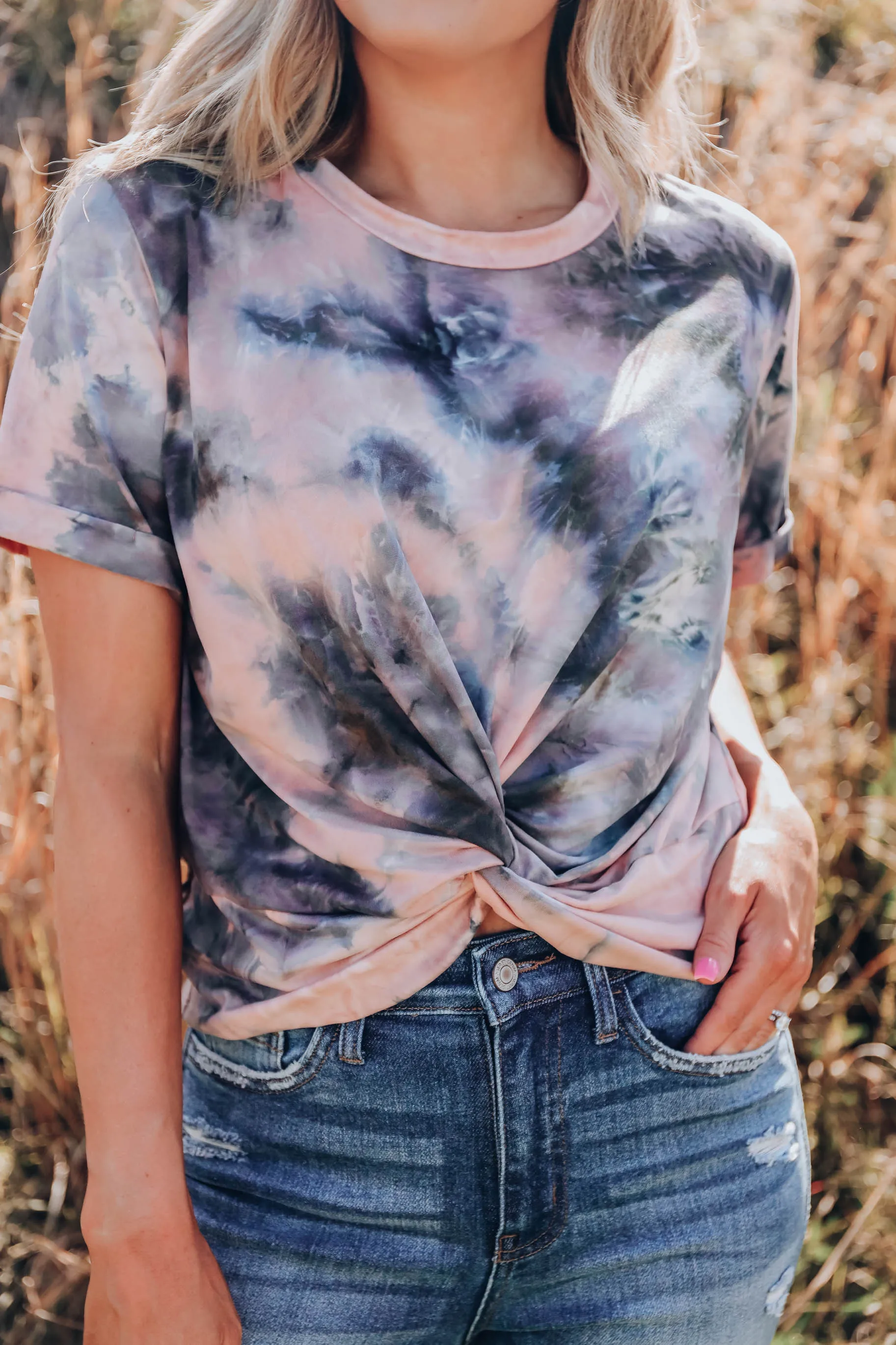 Spiral Knot Crop Top - Rose/Charcoal